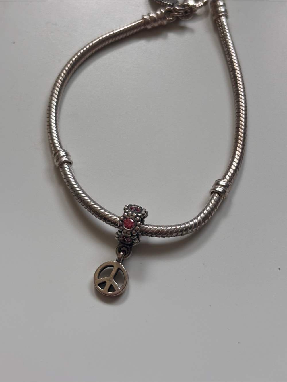 Pandora Sterling Silver Charm Pink Crystal Peace Sign